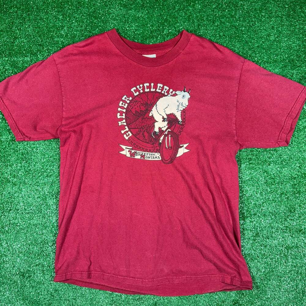 Vintage Glacier Cyclery Whitefish Montana Mountain Goat Graphic T-Shirt